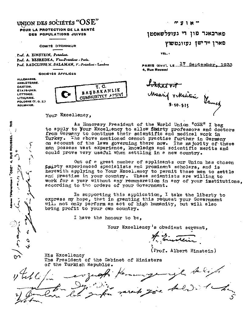 Einstein'ın Atatürk'e Yazdığı Mektup 